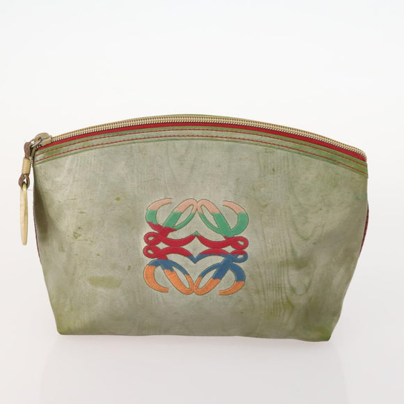 LOEWE Anagram Hand Bag Leather Nylon Suede 3 Set Red Gray Green Auth 173684