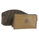 FENDI Zucchino Clutch Bag PVC 2 Set Brown Black Auth 173685-1