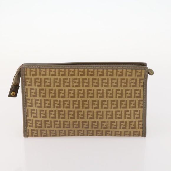 FENDI Zucchino Clutch Bag PVC 2 Set Brown Black Auth 173685