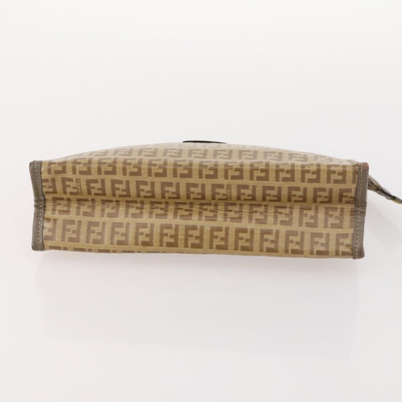 FENDI Zucchino Clutch Bag PVC 2 Set Brown Black Auth 173685