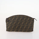 FENDI Zucchino Clutch Bag PVC 2 Set Brown Black Auth 173685-2