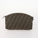 FENDI Zucchino Clutch Bag PVC 2 Set Brown Black Auth 173685-3