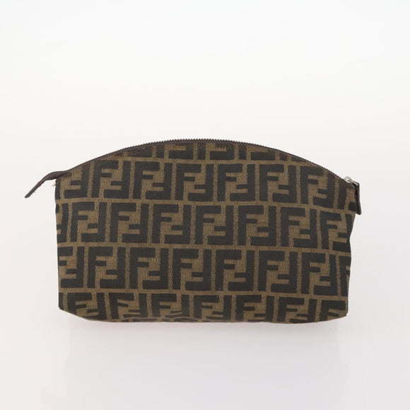 FENDI Zucchino Clutch Bag PVC 2 Set Brown Black Auth 173685