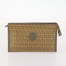 FENDI Zucchino Clutch Bag PVC 2 Set Brown Black Auth 173685-9