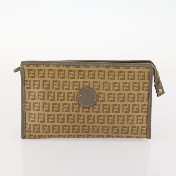FENDI Zucchino Clutch Bag PVC 2 Set Brown Black Auth 173685