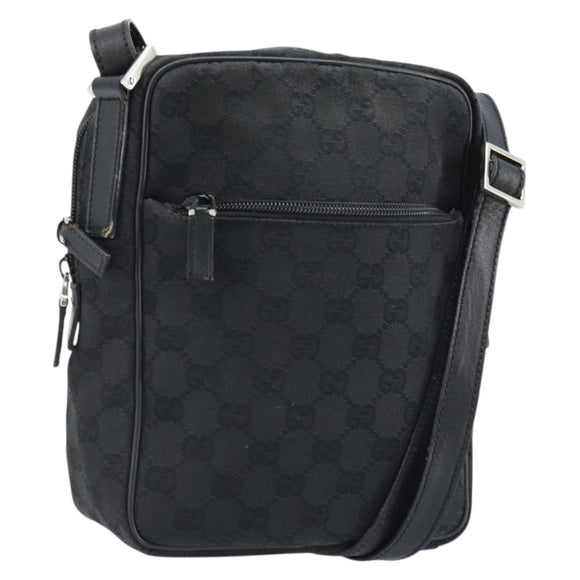 GUCCI GG Canvas Shoulder Bag Black Silver 03136 Auth 173686
