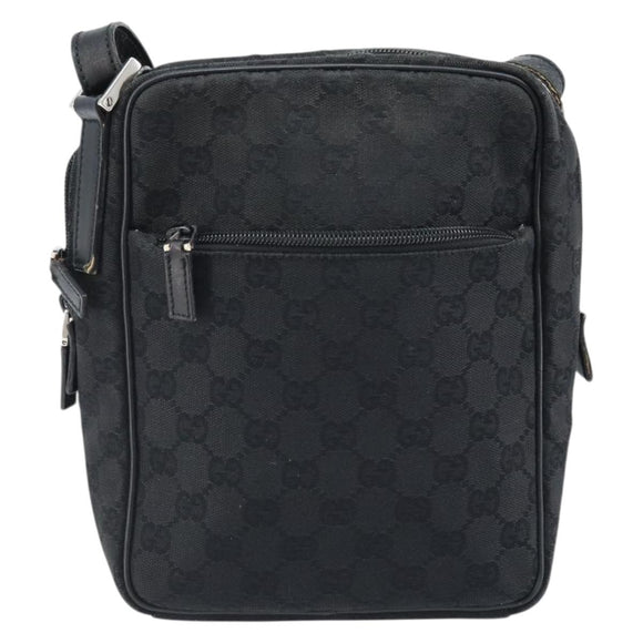 GUCCI GG Canvas Shoulder Bag Black Silver 03136 Auth 173686