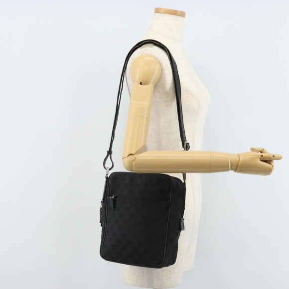 GUCCI GG Canvas Shoulder Bag Black Silver 03136 Auth 173686