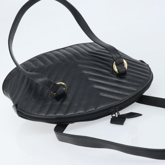 SAINT LAURENT Shoulder Bag Leather Black Gold Auth 173689