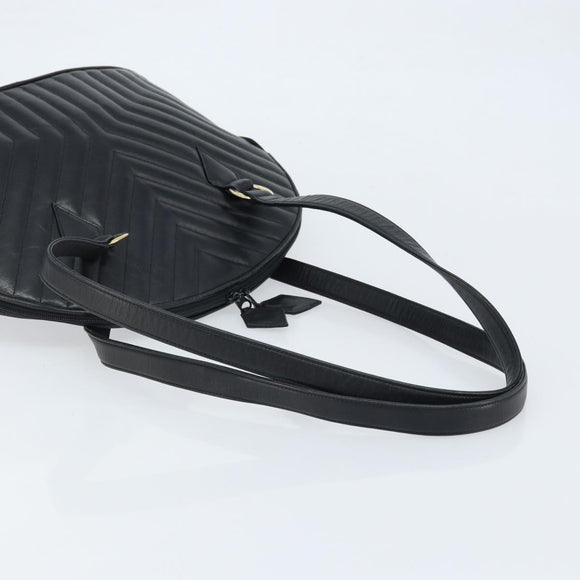 SAINT LAURENT Shoulder Bag Leather Black Gold Auth 173689