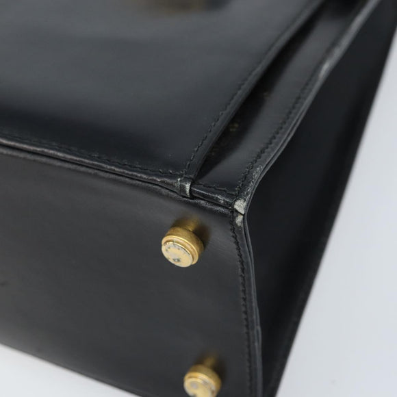 Salvatore Ferragamo Hand Bag Leather Black Gold Auth 173690