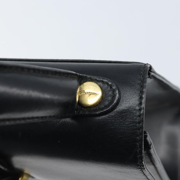 Salvatore Ferragamo Hand Bag Leather Black Gold Auth 173690