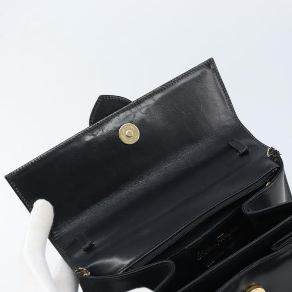 Salvatore Ferragamo Hand Bag Leather Black Gold Auth 173690