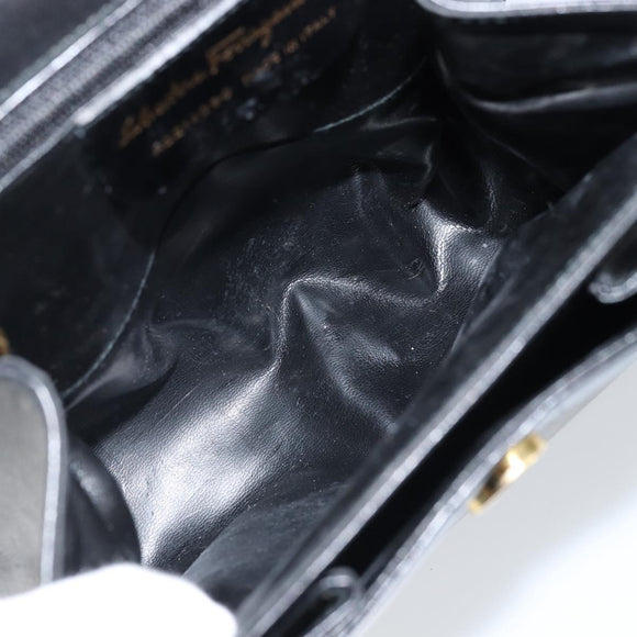 Salvatore Ferragamo Hand Bag Leather Black Gold Auth 173690