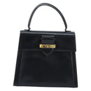 Salvatore Ferragamo Hand Bag Leather Black Gold Auth 173690-2