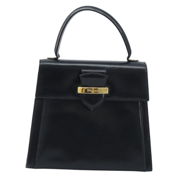 Salvatore Ferragamo Hand Bag Leather Black Gold Auth 173690