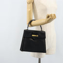 Salvatore Ferragamo Hand Bag Leather Black Gold Auth 173690-25