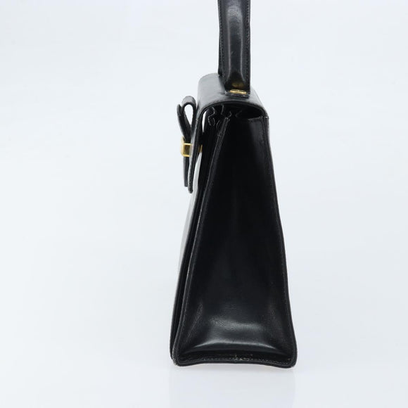 Salvatore Ferragamo Hand Bag Leather Black Gold Auth 173690