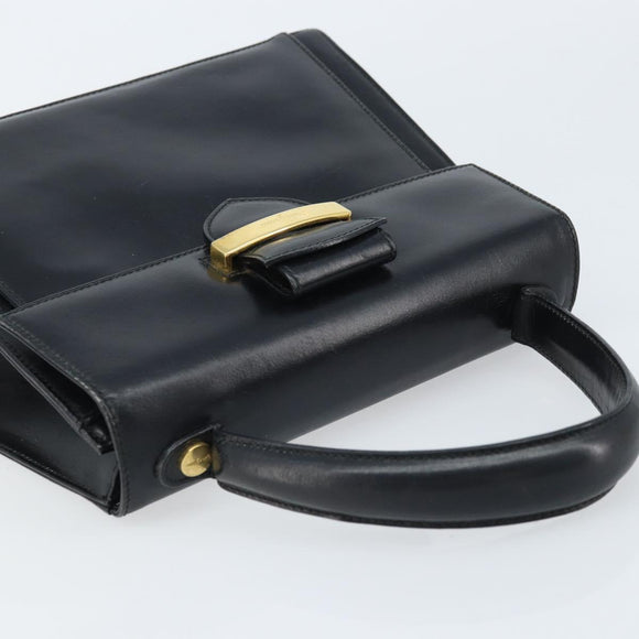 Salvatore Ferragamo Hand Bag Leather Black Gold Auth 173690