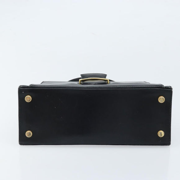 Salvatore Ferragamo Hand Bag Leather Black Gold Auth 173690