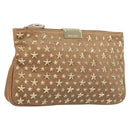 Jimmy Choo Clutch Bag Leather Beige Gold Auth 173692-1