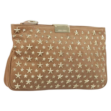 Jimmy Choo Clutch Bag Leather Beige Gold Auth 173692