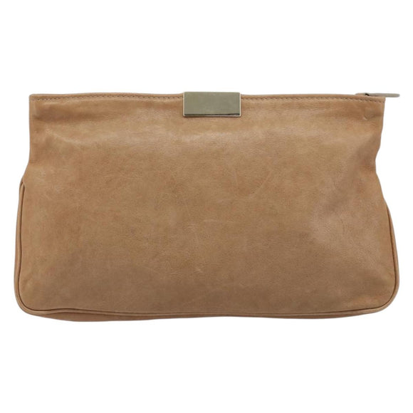 Jimmy Choo Clutch Bag Leather Beige Gold Auth 173692