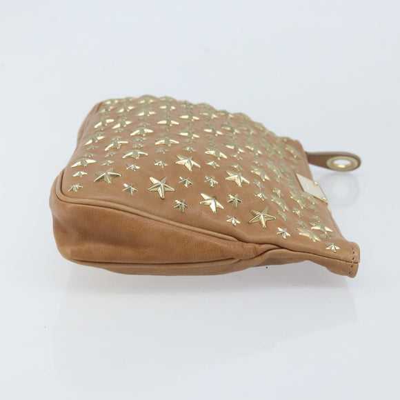 Jimmy Choo Clutch Bag Leather Beige Gold Auth 173692