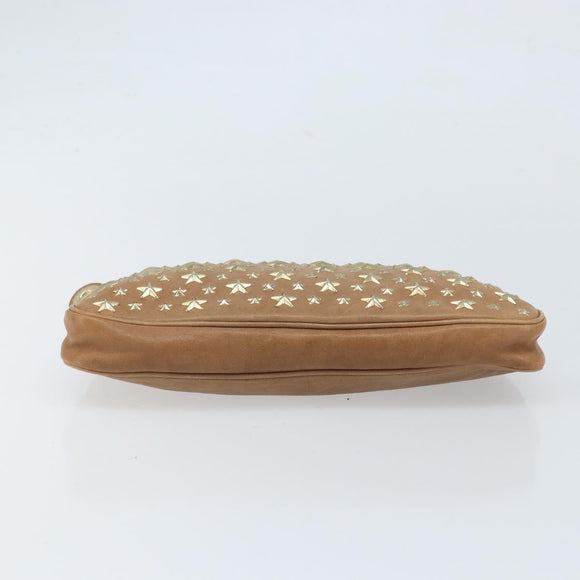 Jimmy Choo Clutch Bag Leather Beige Gold Auth 173692
