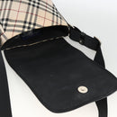 BURBERRY Nova Check Blue Label Shoulder Bag Nylon Beige Silver Auth 173694-10