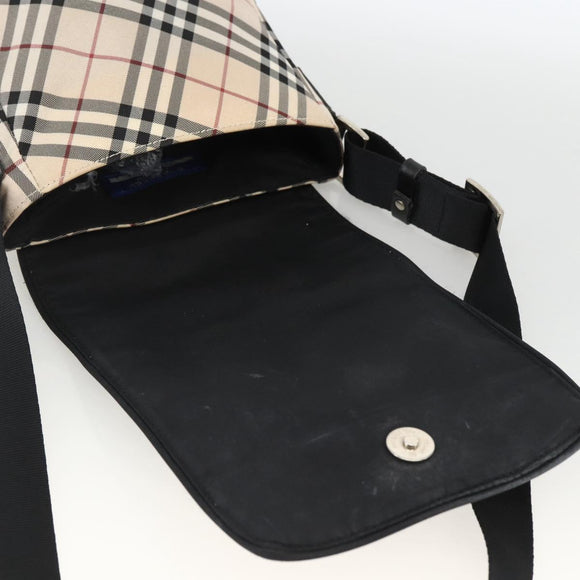 BURBERRY Nova Check Blue Label Shoulder Bag Nylon Beige Silver Auth 173694