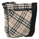 BURBERRY Nova Check Blue Label Shoulder Bag Nylon Beige Silver Auth 173694-1