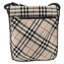 BURBERRY Nova Check Blue Label Shoulder Bag Nylon Beige Silver Auth 173694-13