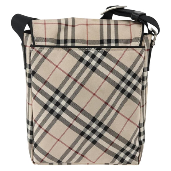 BURBERRY Nova Check Blue Label Shoulder Bag Nylon Beige Silver Auth 173694