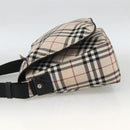BURBERRY Nova Check Blue Label Shoulder Bag Nylon Beige Silver Auth 173694-3