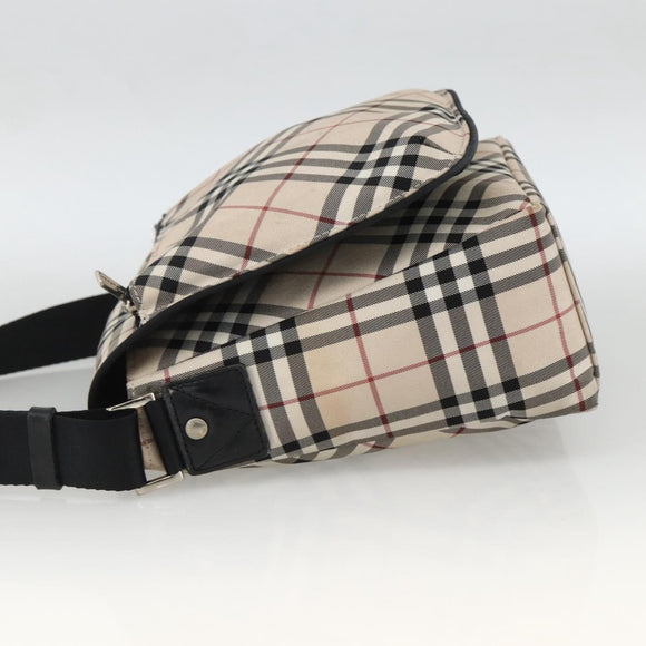 BURBERRY Nova Check Blue Label Shoulder Bag Nylon Beige Silver Auth 173694