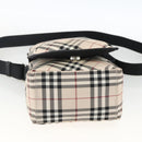 BURBERRY Nova Check Blue Label Shoulder Bag Nylon Beige Silver Auth 173694-5