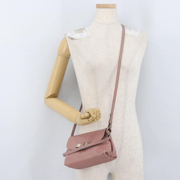 Chloe Lily Shoulder Bag Leather 2way Pink Gold Auth 173695