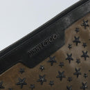 Jimmy Choo Clutch Bag Leather Brown Silver Auth 173696-12