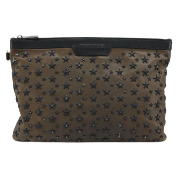 Jimmy Choo Clutch Bag Leather Brown Silver Auth 173696 - 0