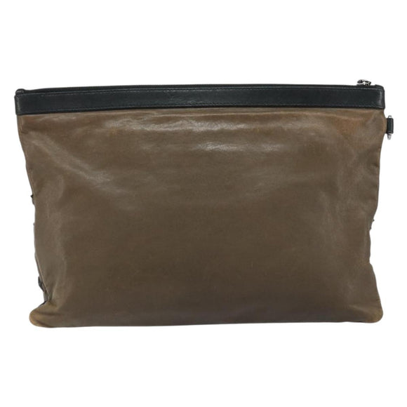 Jimmy Choo Clutch Bag Leather Brown Silver Auth 173696