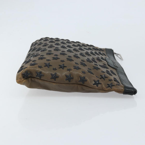 Jimmy Choo Clutch Bag Leather Brown Silver Auth 173696