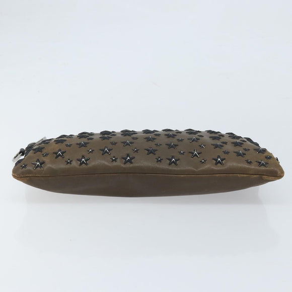 Jimmy Choo Clutch Bag Leather Brown Silver Auth 173696