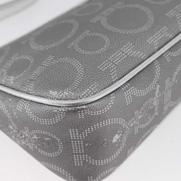 Salvatore Ferragamo Gancini Shoulder Bag PVC Leather Silver Auth 173697