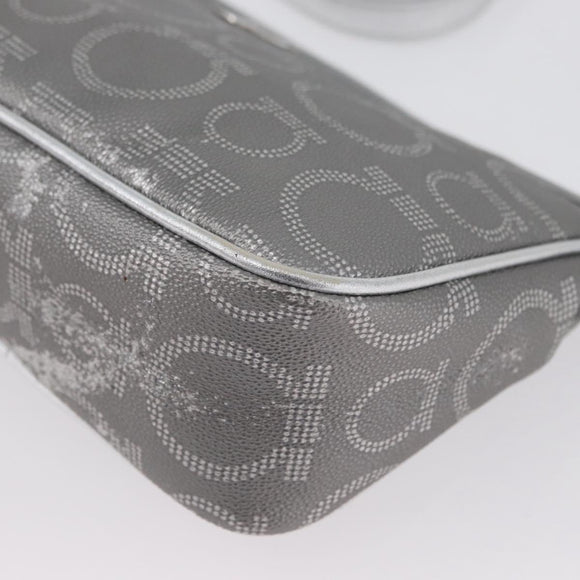 Salvatore Ferragamo Gancini Shoulder Bag PVC Leather Silver Auth 173697