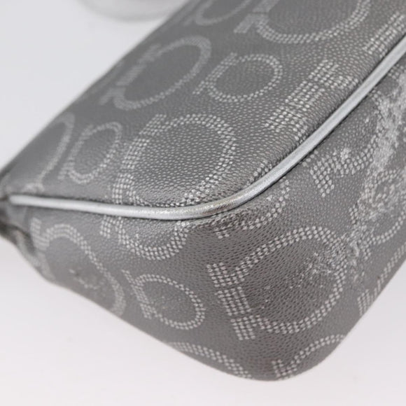 Salvatore Ferragamo Gancini Shoulder Bag PVC Leather Silver Auth 173697