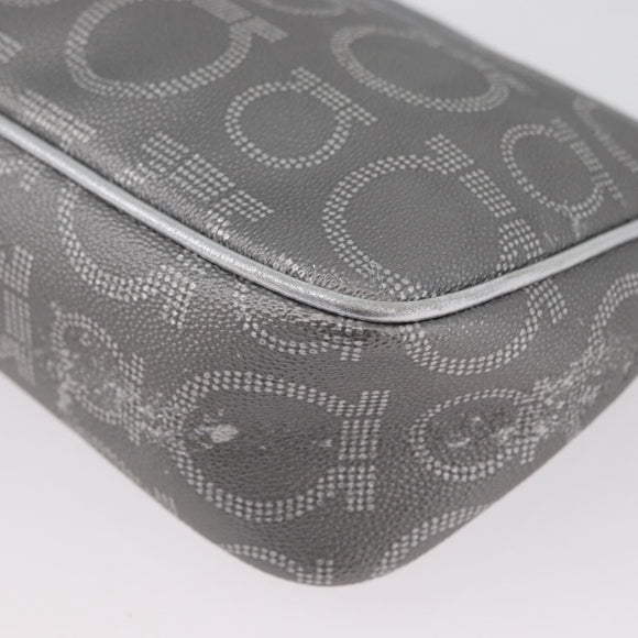 Salvatore Ferragamo Gancini Shoulder Bag PVC Leather Silver Auth 173697
