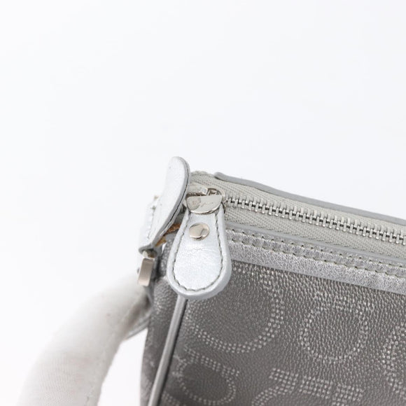 Salvatore Ferragamo Gancini Shoulder Bag PVC Leather Silver Auth 173697