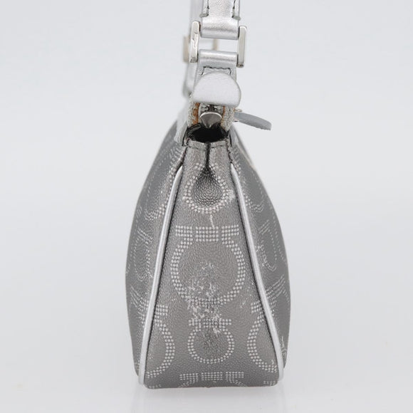 Salvatore Ferragamo Gancini Shoulder Bag PVC Leather Silver Auth 173697