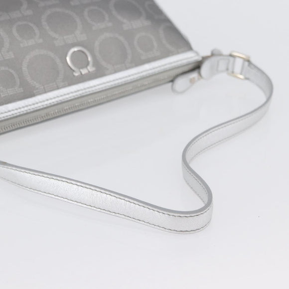 Salvatore Ferragamo Gancini Shoulder Bag PVC Leather Silver Auth 173697